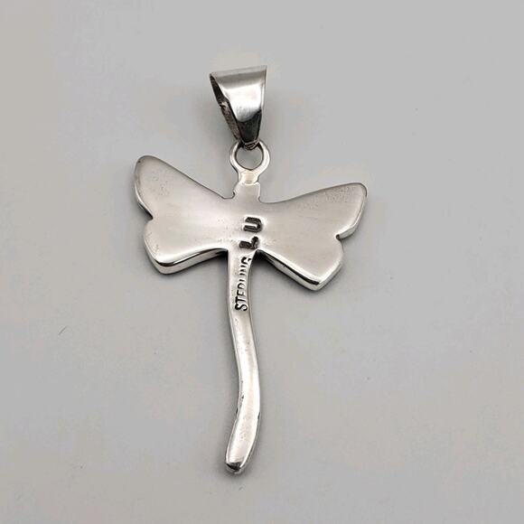 Dragonfly Space Star Night Sky Micro Inlay Gemstone Sterling Silver Pendant - Picture 6 of 7